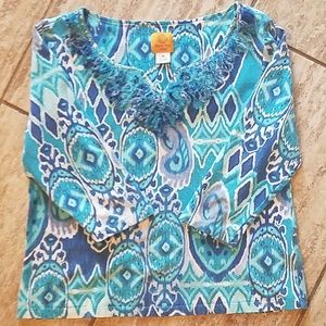 Ruby Rd Petite Aztec Print w/threading & stud Sml